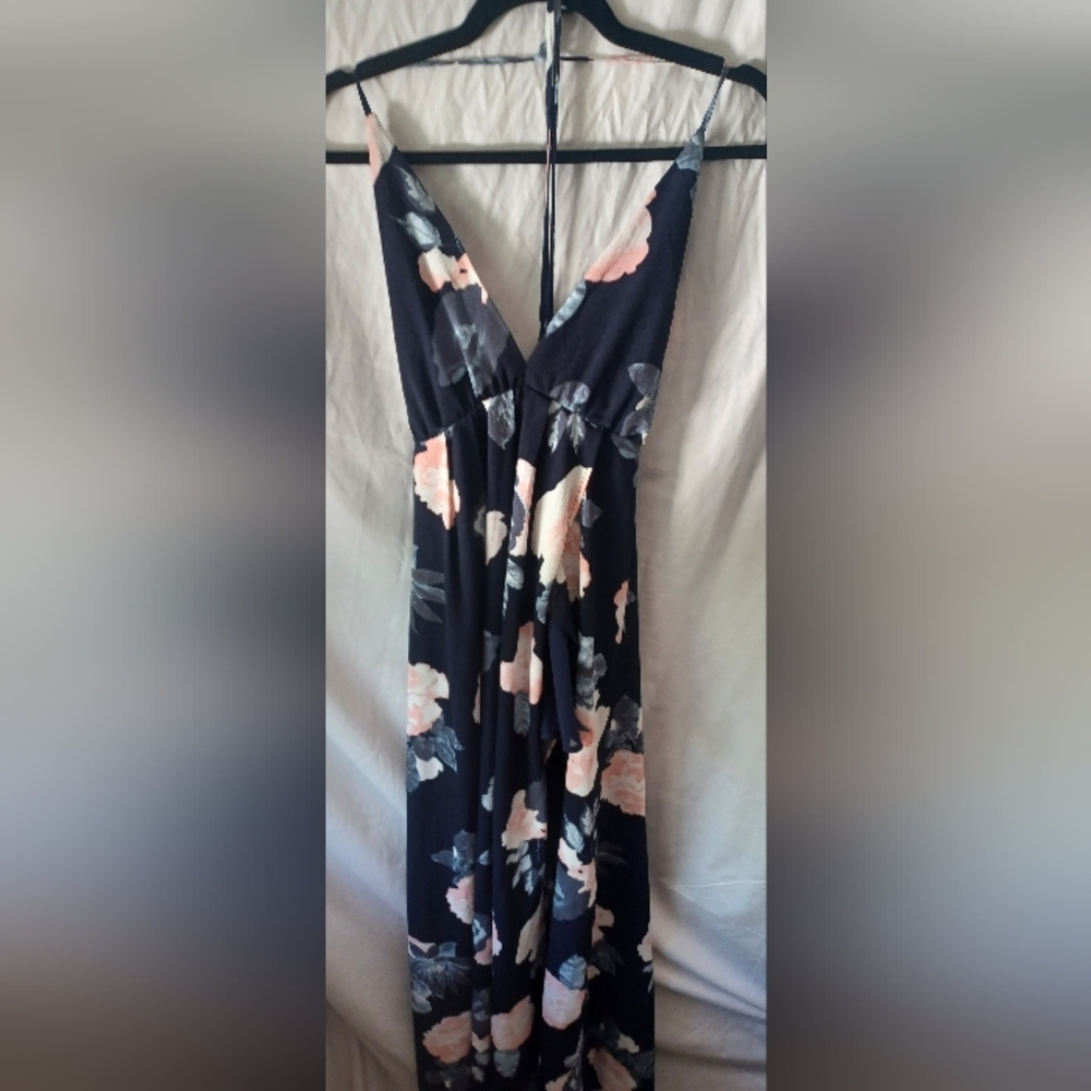 Simplee Floral Maxi Dress in Navy and Pink